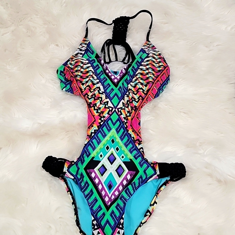 Swimsuit, one piece, monokini, bohemian, pretty pattern, multi-color